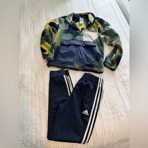 Adidas fleece pullover sweatshirt and joggers pant jacket coat retro boys medium
